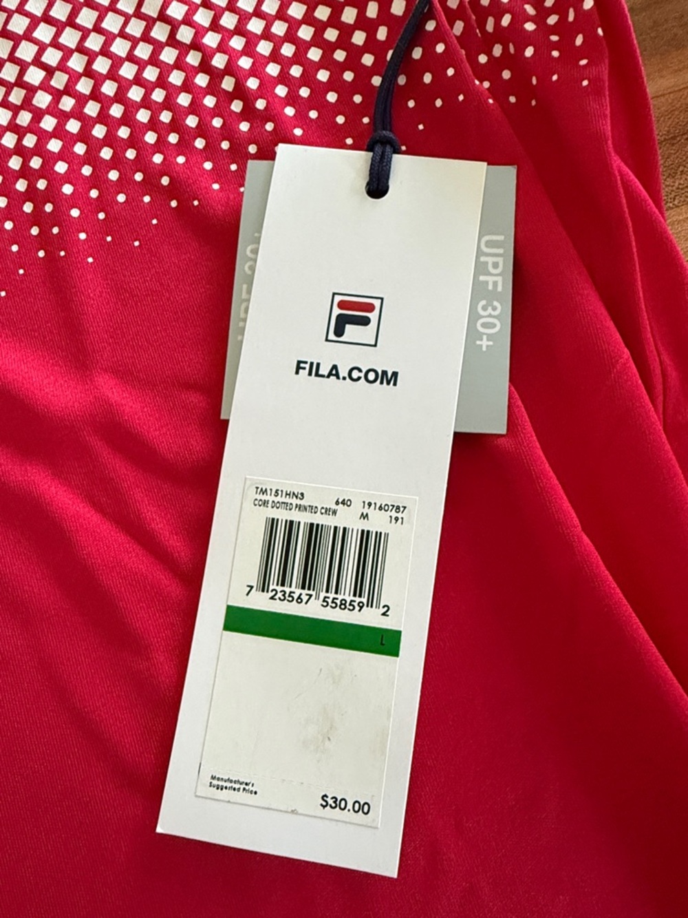 Fila Men's Bright Red Short Sleeve Athletic Tee with White Dot Chest Pattern - Picture 2 of 3